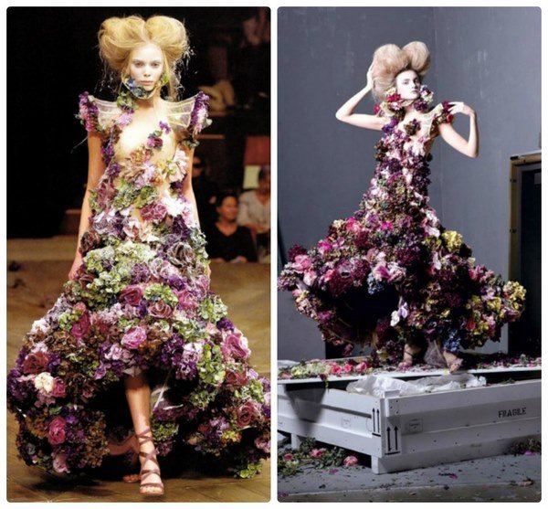 Платье из гортензий и кустовых роз от Александра МакКуина